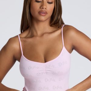 Strappy Ruched Pointelle Crop Top in Pink Lemonade