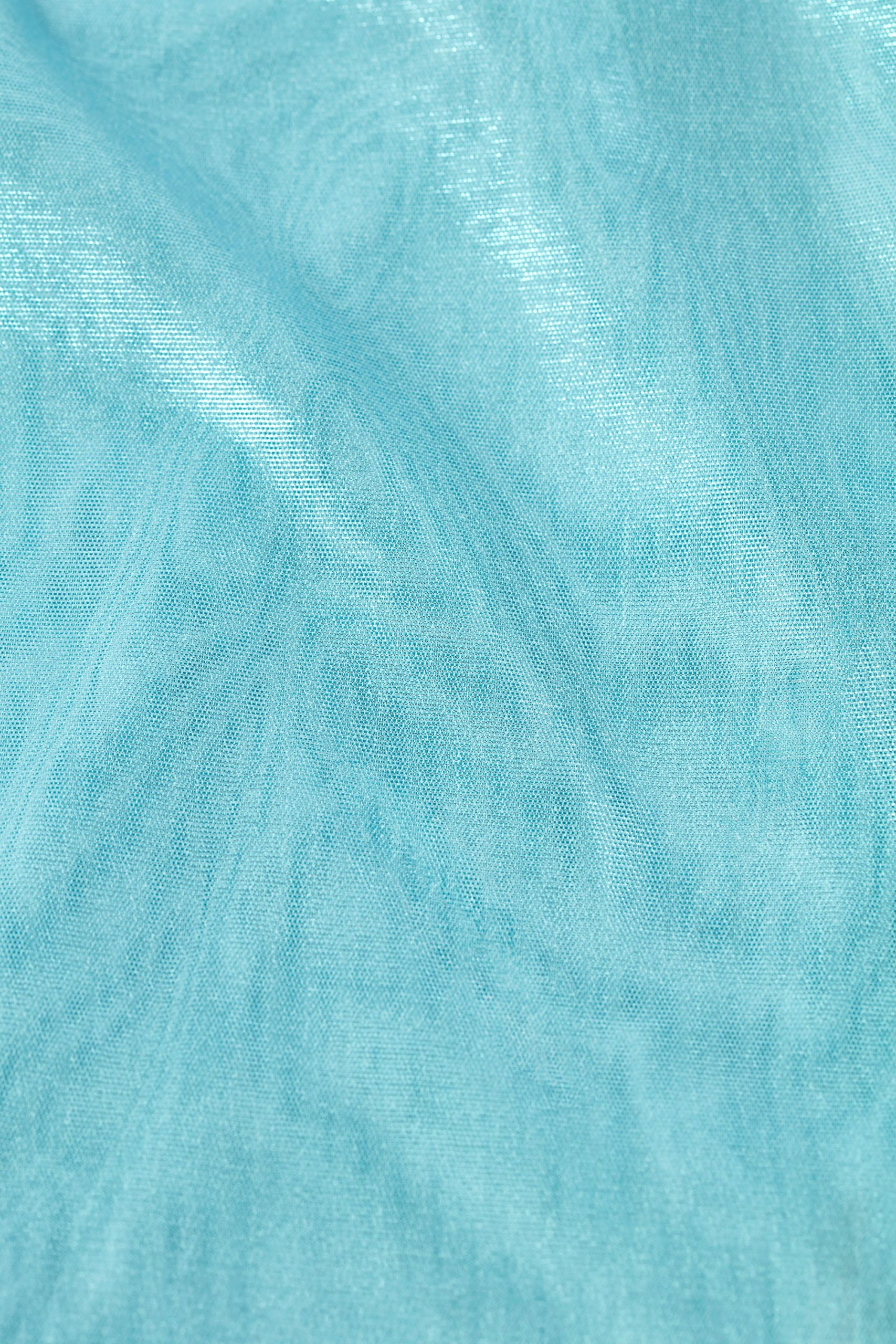 Metallic Ruched High-Neck Top in Ice Blue - Image 4