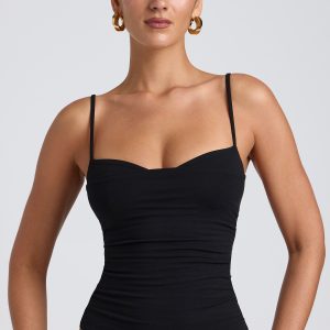 Modal Ruched Layered Tank Top in Black