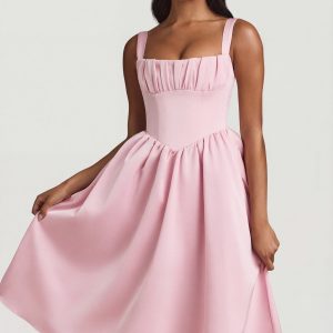Draped Corset Midaxi Dress in Blush