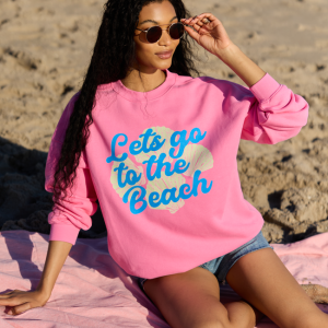 Let's Go To The Beach Pink Graphic Sweatshirt