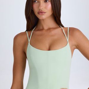 Strappy Halterneck Corset Top in Green