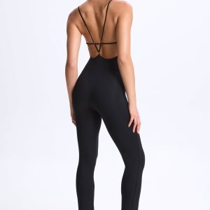 Modal Plunge Open-Back Flared Jumpsuit in Black