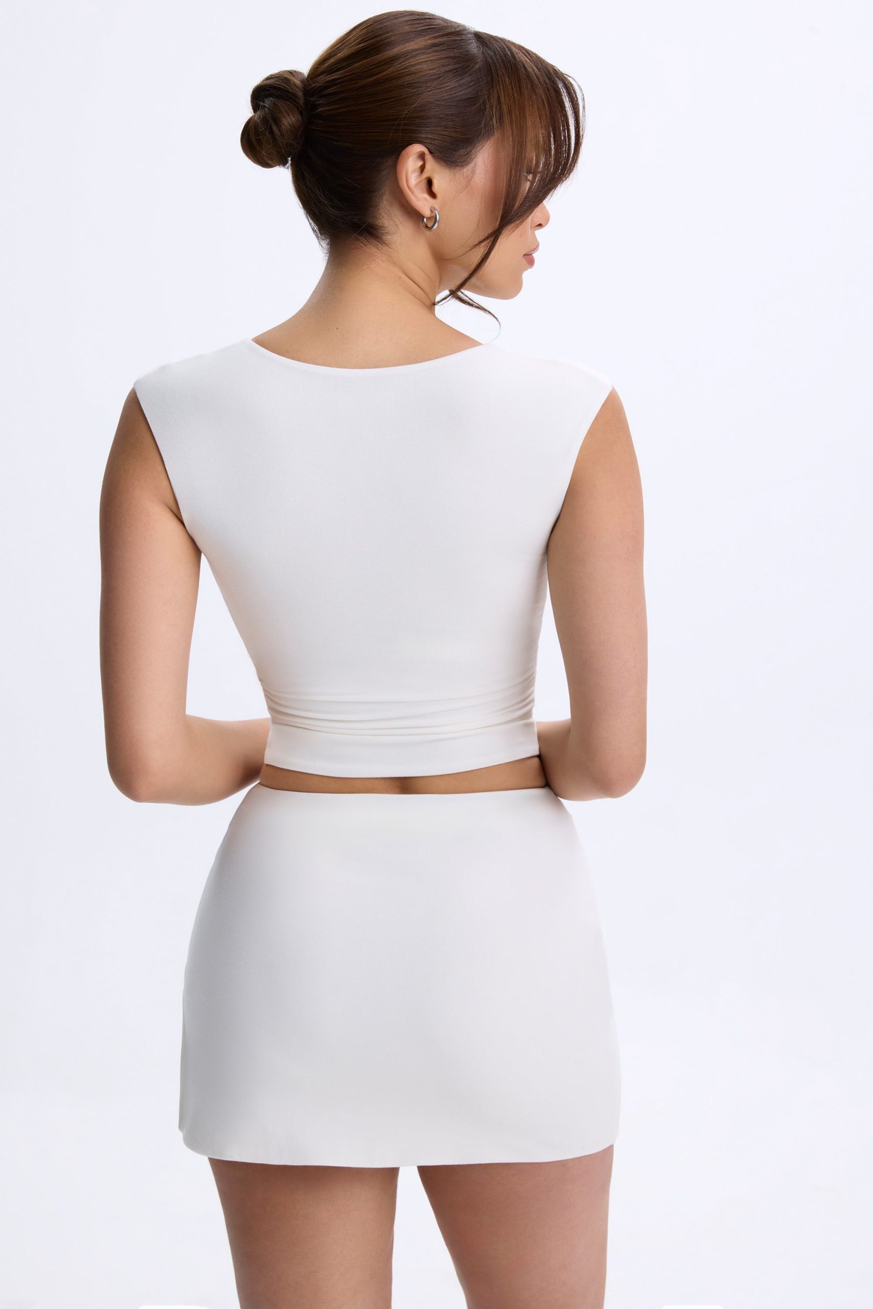 Modal Ruched Cap-Sleeve Top in White - Image 2