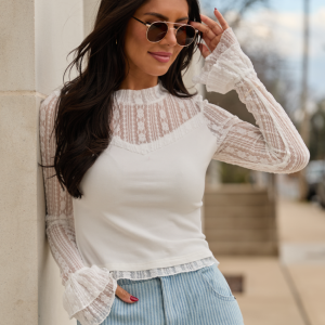Madison Ivory Lace Mockneck Top