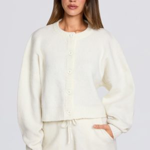 Knit Cropped Cardigan in Ivory