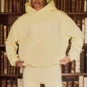 Embroidered Oversized Hoodie in Soft Yellow