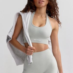 Plunge Neck Define Luxe Sports Bra in Grey