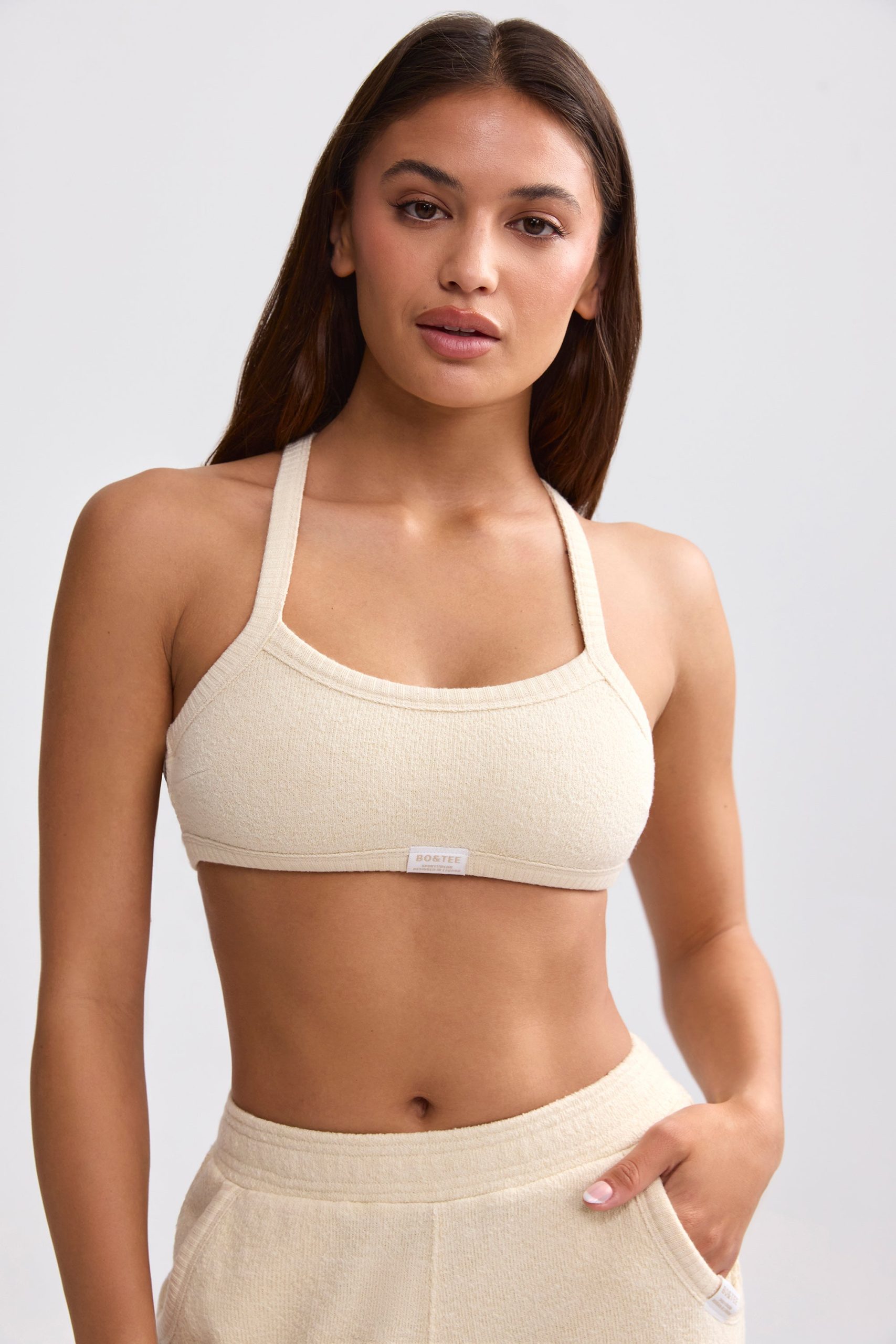Terry Towelling Scoop-Neck Bralette in Cream - Image 5