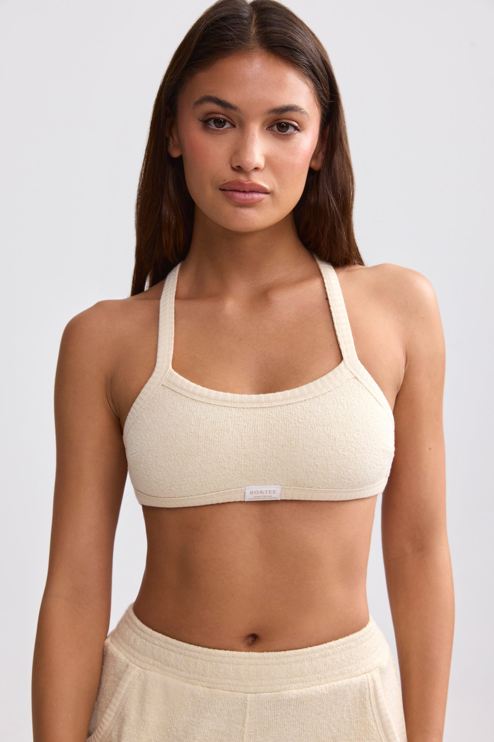 Terry Towelling Scoop-Neck Bralette in Cream - Image 6