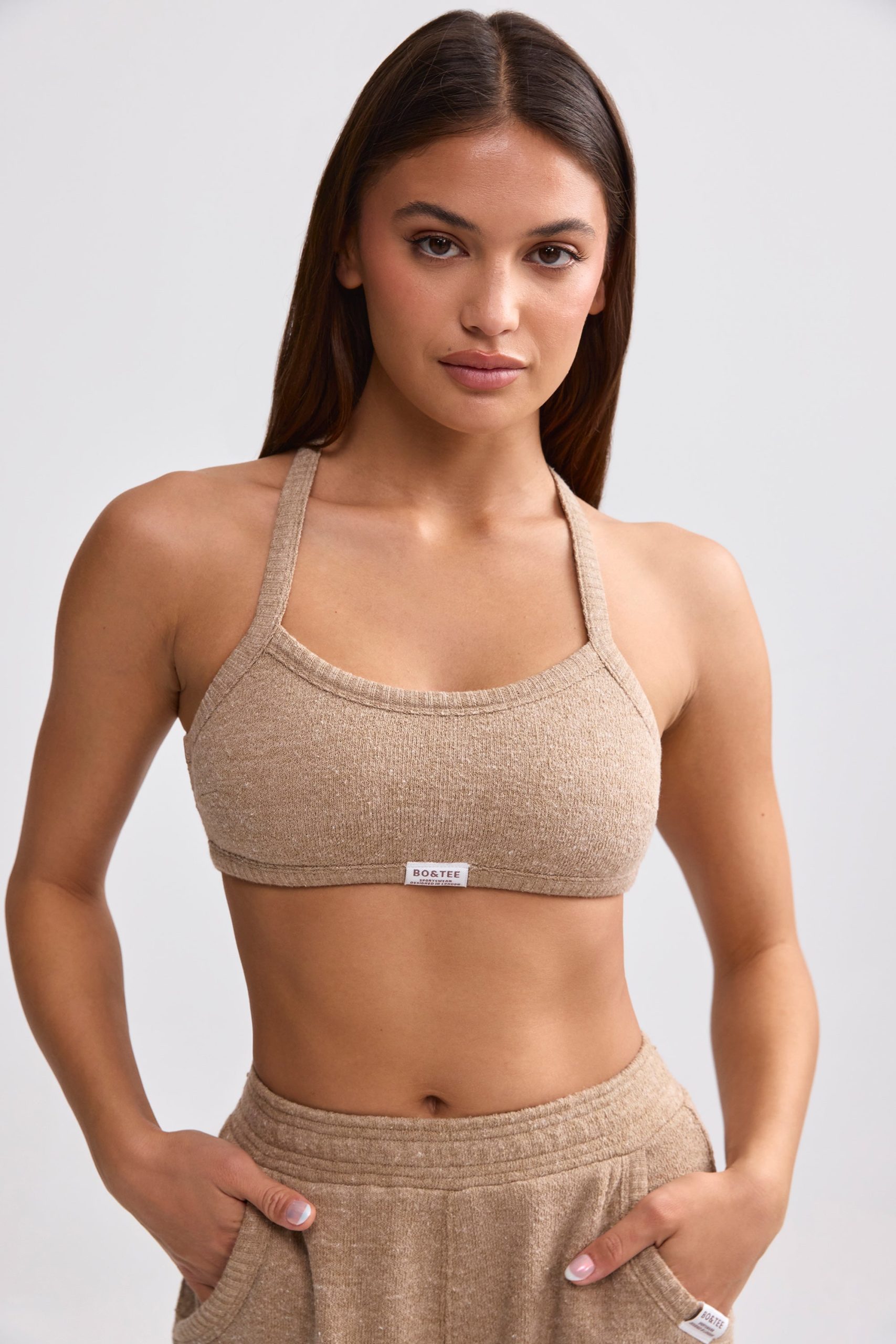 Terry Towelling Scoop-Neck Bralette in Mocha Brown - Image 6