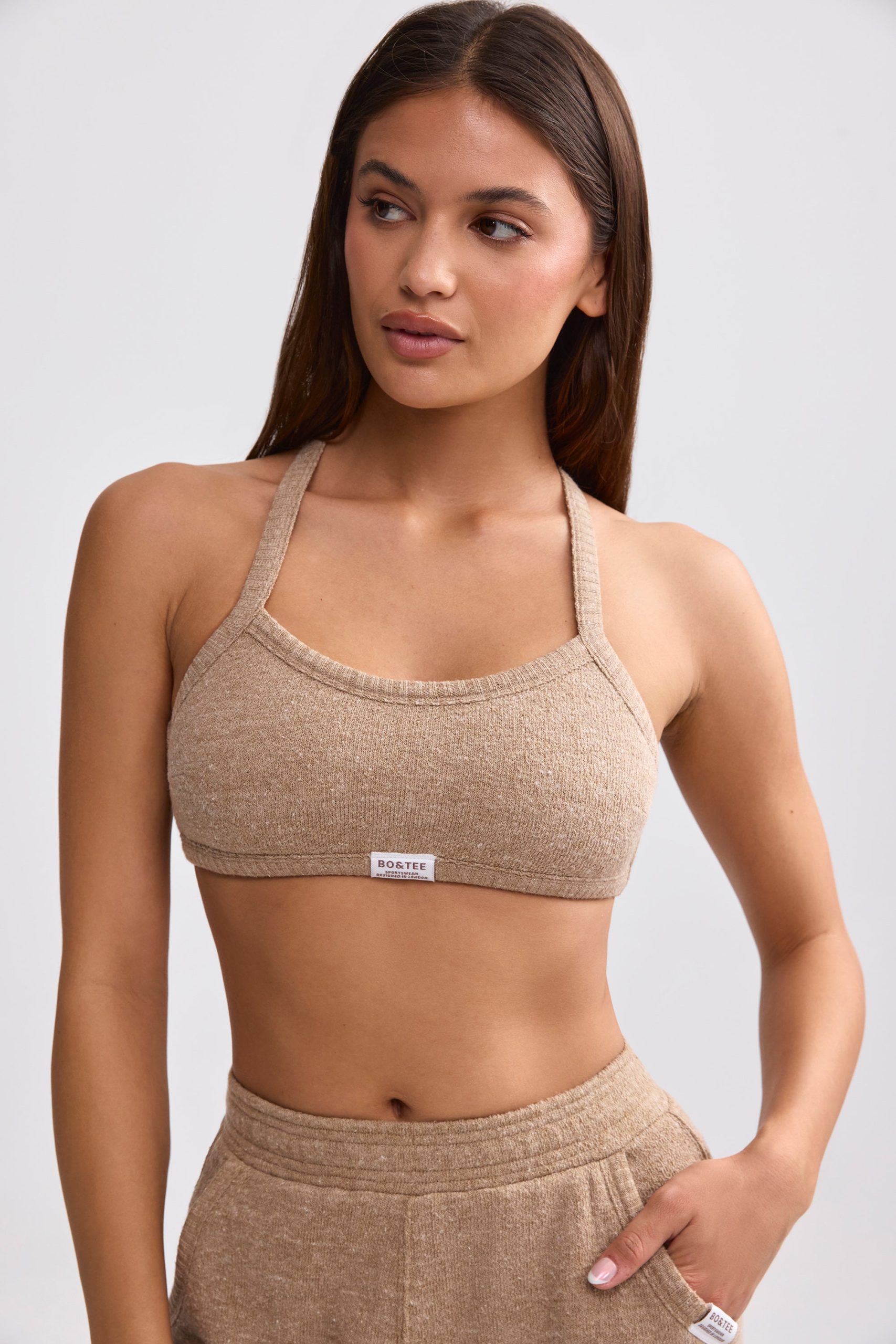 Terry Towelling Scoop-Neck Bralette in Mocha Brown - Image 7