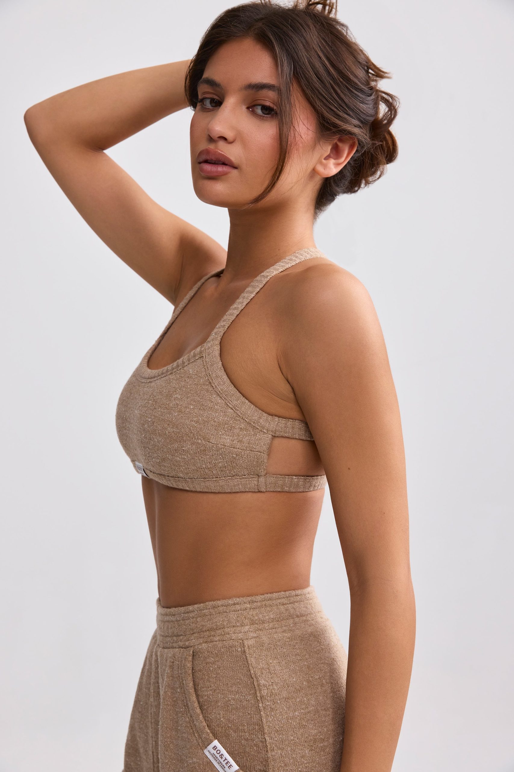 Terry Towelling Scoop-Neck Bralette in Mocha Brown - Image 3