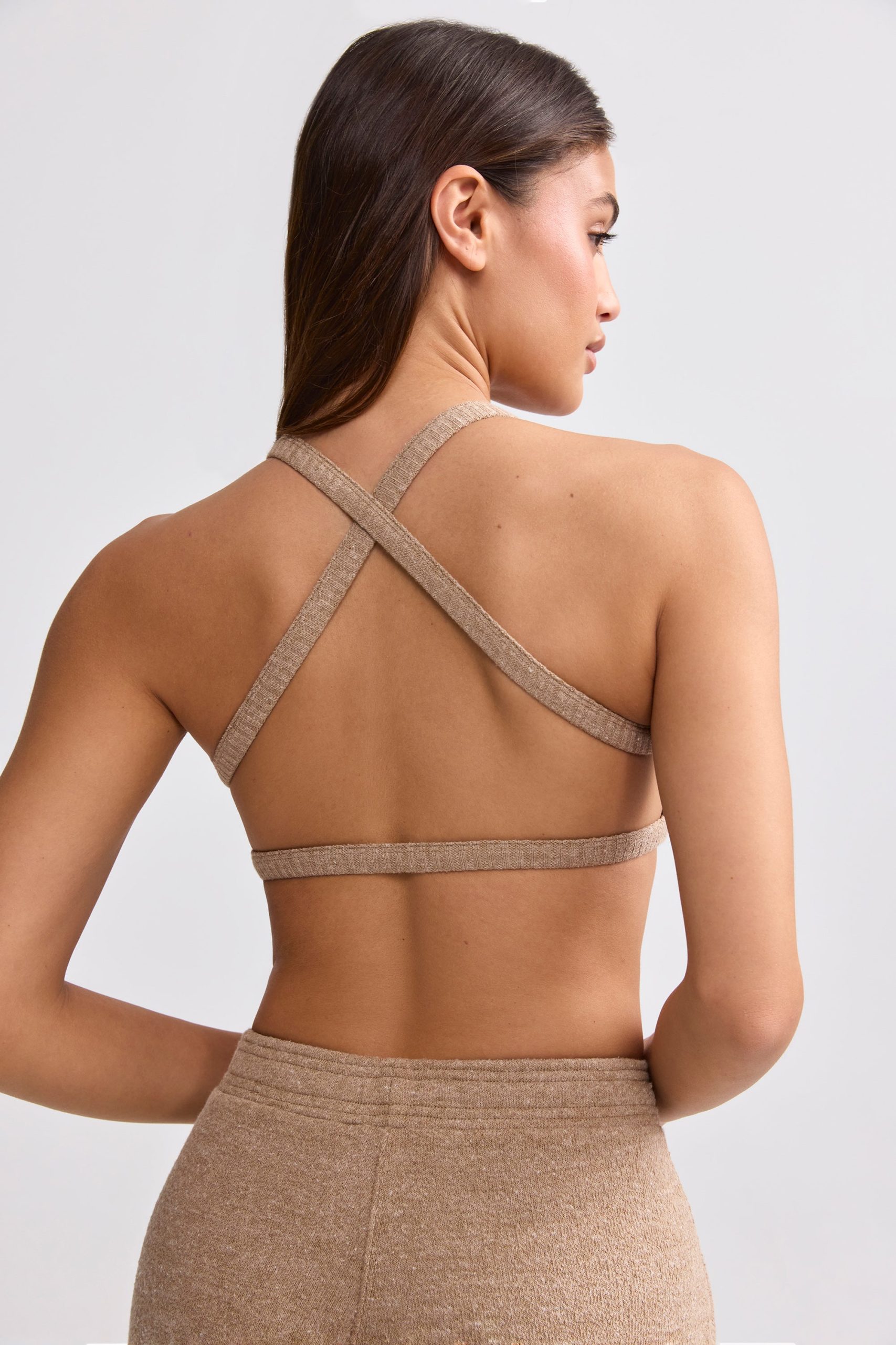 Terry Towelling Scoop-Neck Bralette in Mocha Brown - Image 2