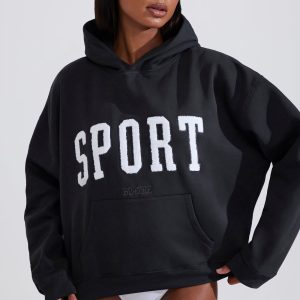 Soft Cotton Fleece Oversized Hoodie in Black
