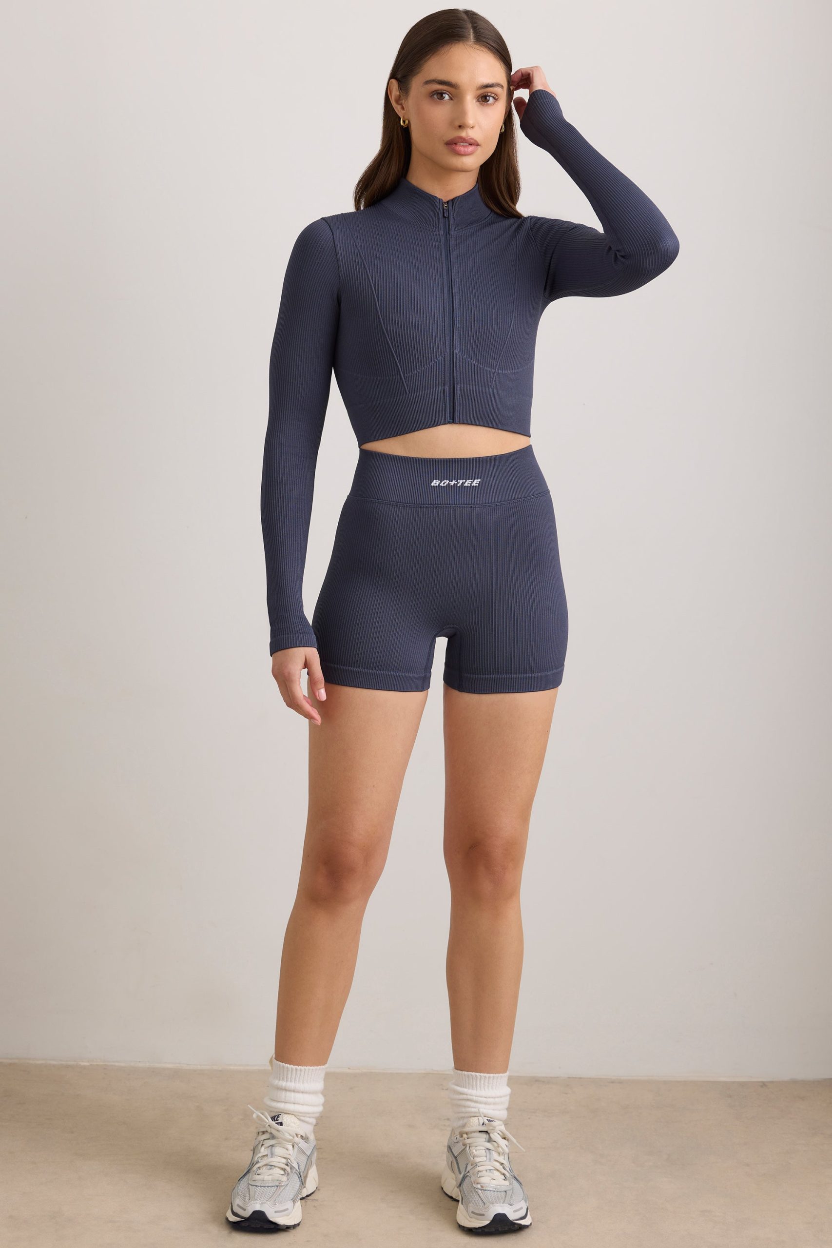 FlexiRib Zip-Up Cropped Jacket in Indigo Slate - Image 6