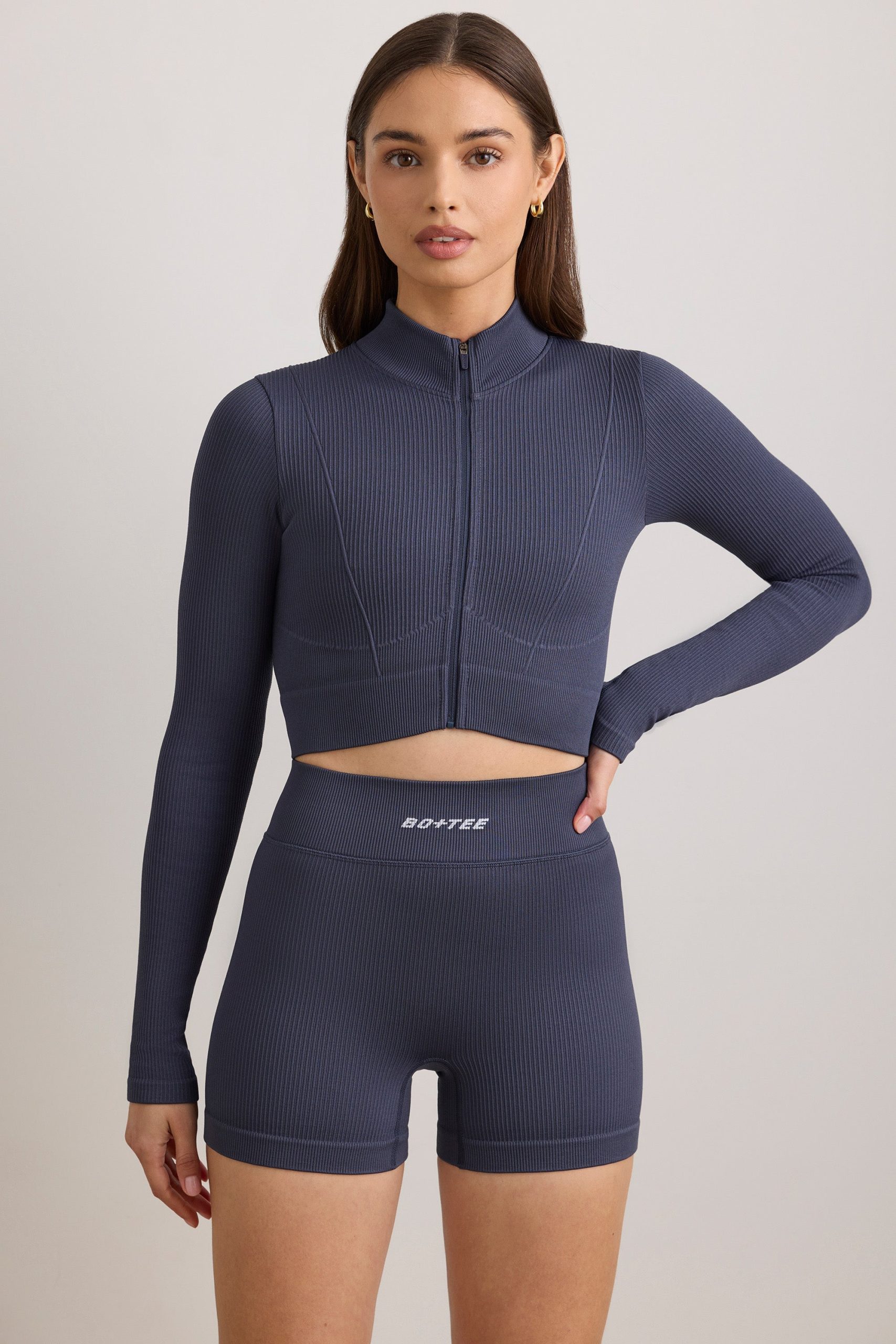 FlexiRib Zip-Up Cropped Jacket in Indigo Slate - Image 7