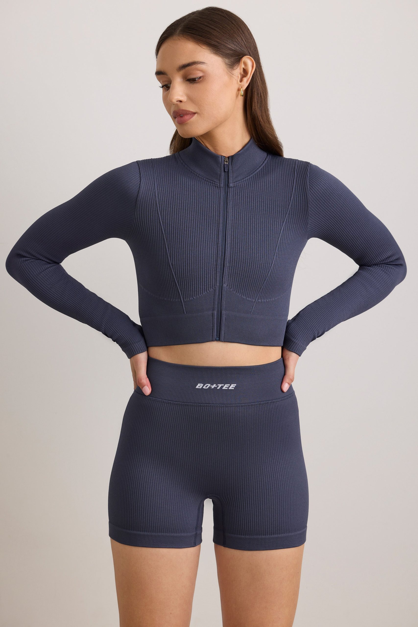 FlexiRib Zip-Up Cropped Jacket in Indigo Slate - Image 8