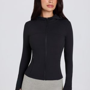 Soft Active Hooded Mid-Layer Jacket in Black