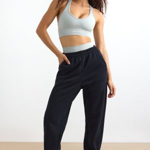 Cotton Fleece Mid-Rise Joggers in Black