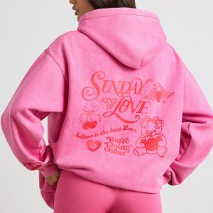 Soft Cotton Jersey Oversized Hoodie in Hot Pink