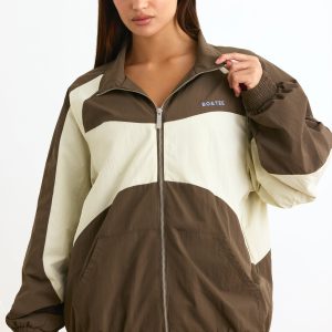 Water-Repellent Colourblock Track Jacket in Espresso