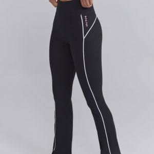 Soft Active Contrast-Trim Flared Trousers in Black