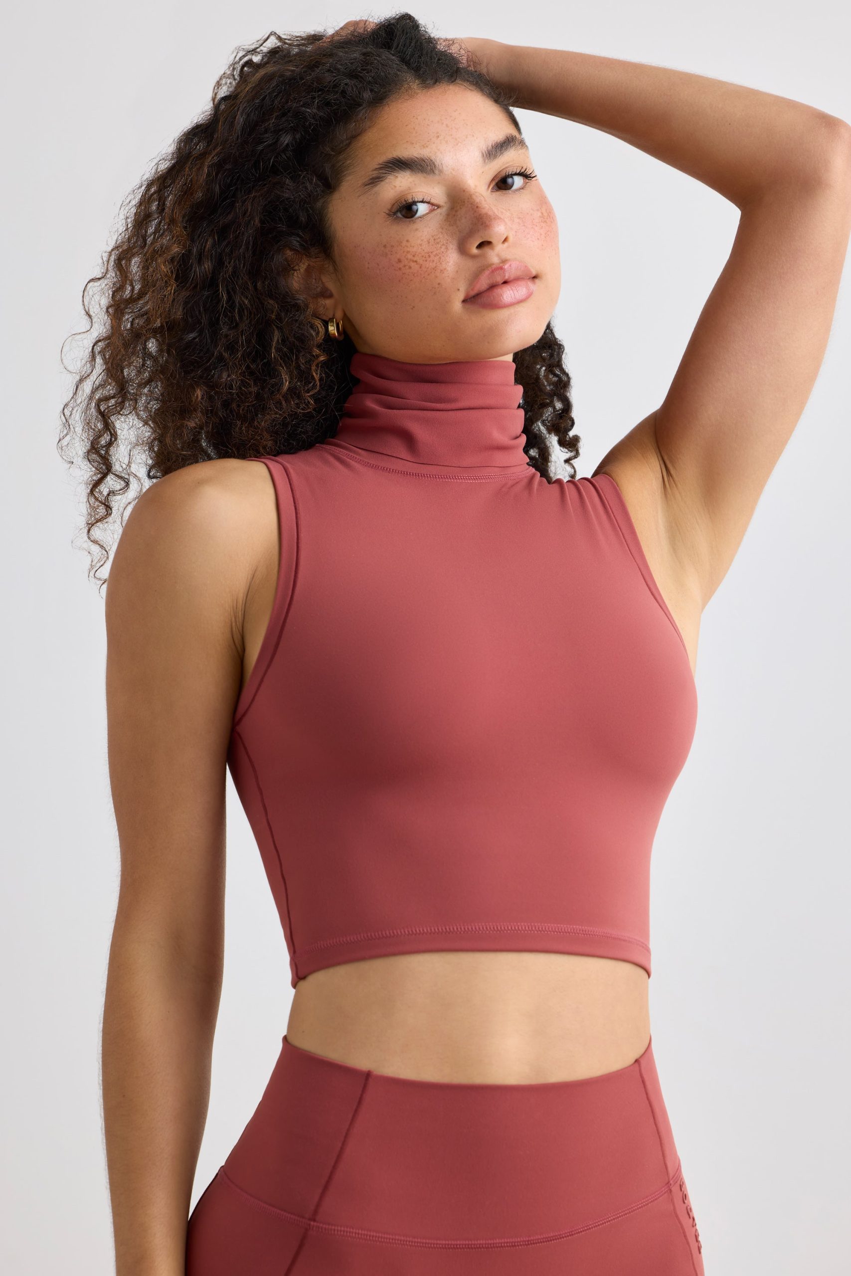 Soft Active Turtleneck Tank Top in Rust - Image 7