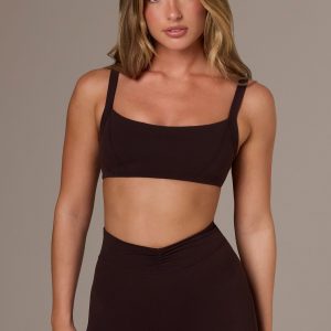 Soft Active Seam-Detail Sports Bra in Espresso