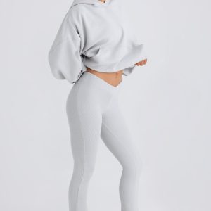 Textured Cotton Jersey Flared Trousers in Pacific Grey