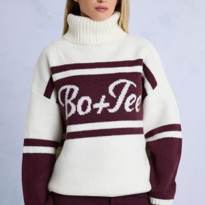 Knit Turtleneck Oversized Jumper in Burgundy