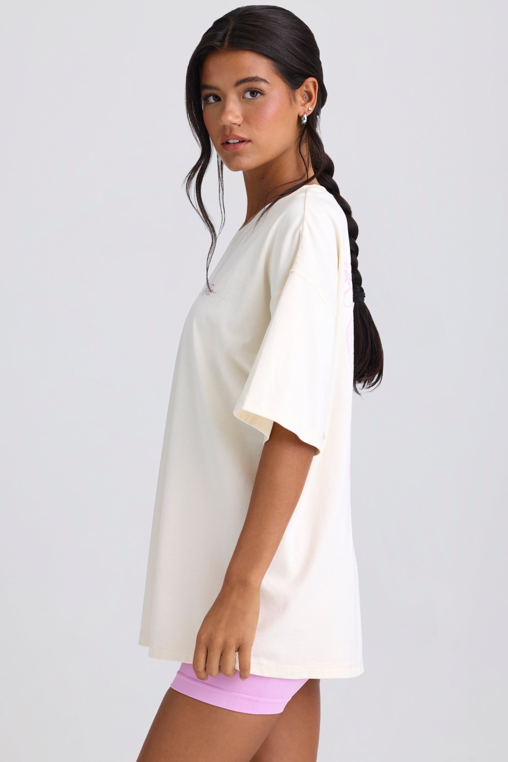 Oversized Short-Sleeve T-Shirt in Egg Shell - Image 3