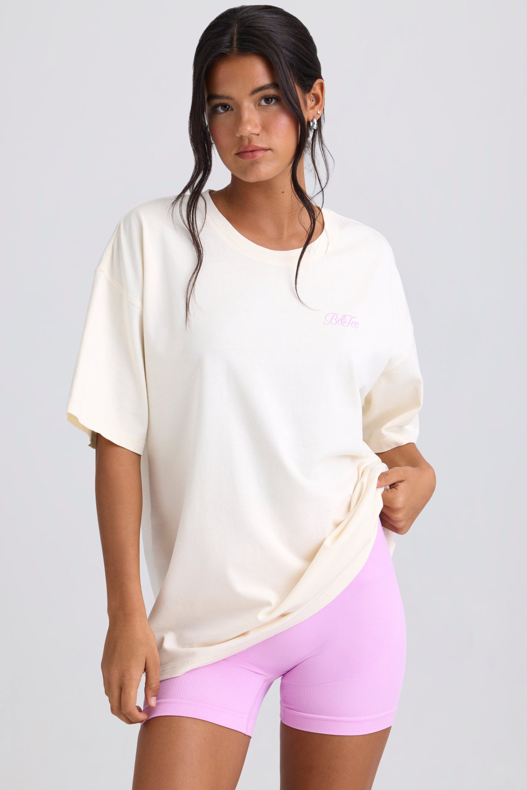 Oversized Short-Sleeve T-Shirt in Egg Shell - Image 2