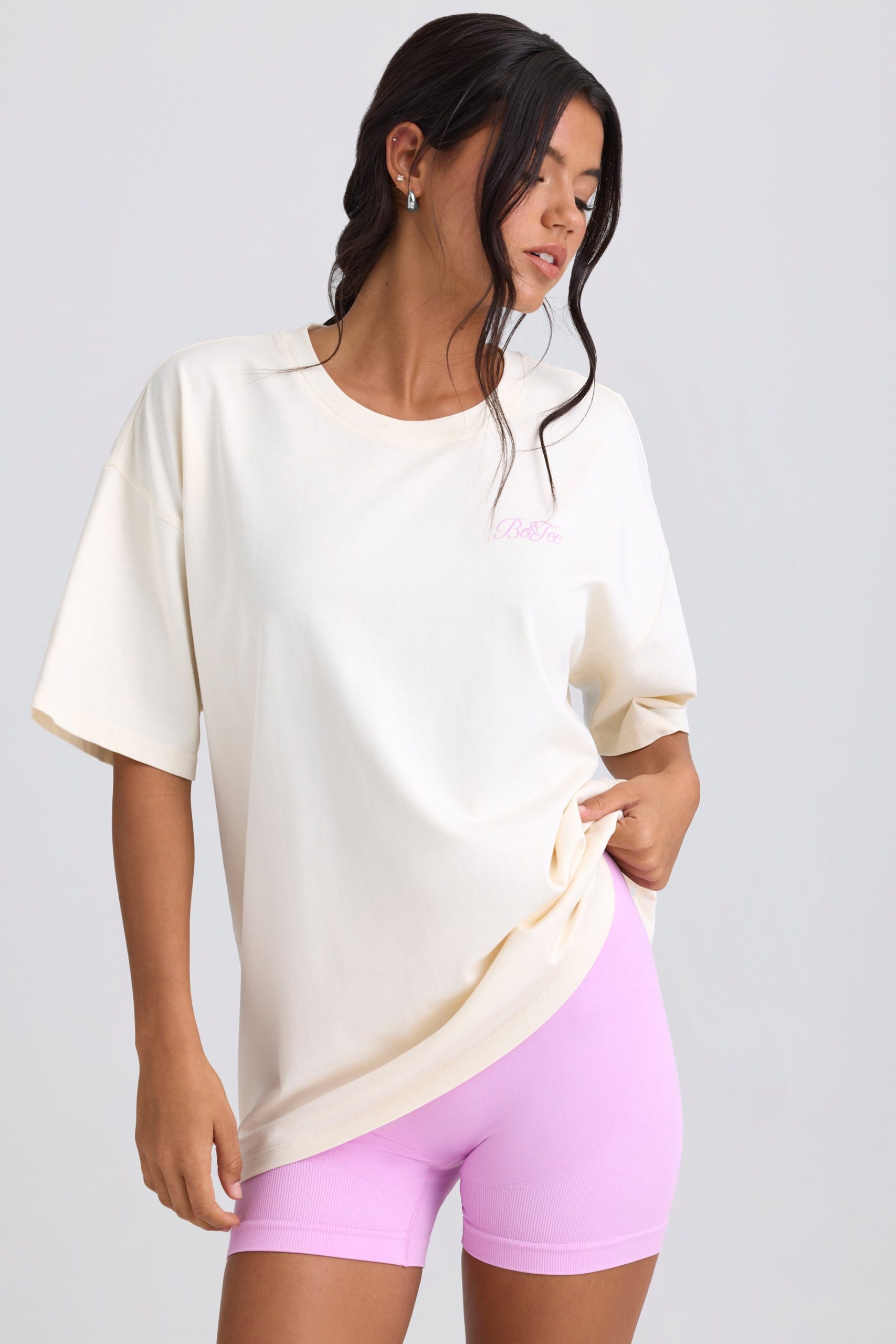 Oversized Short-Sleeve T-Shirt in Egg Shell - Image 5