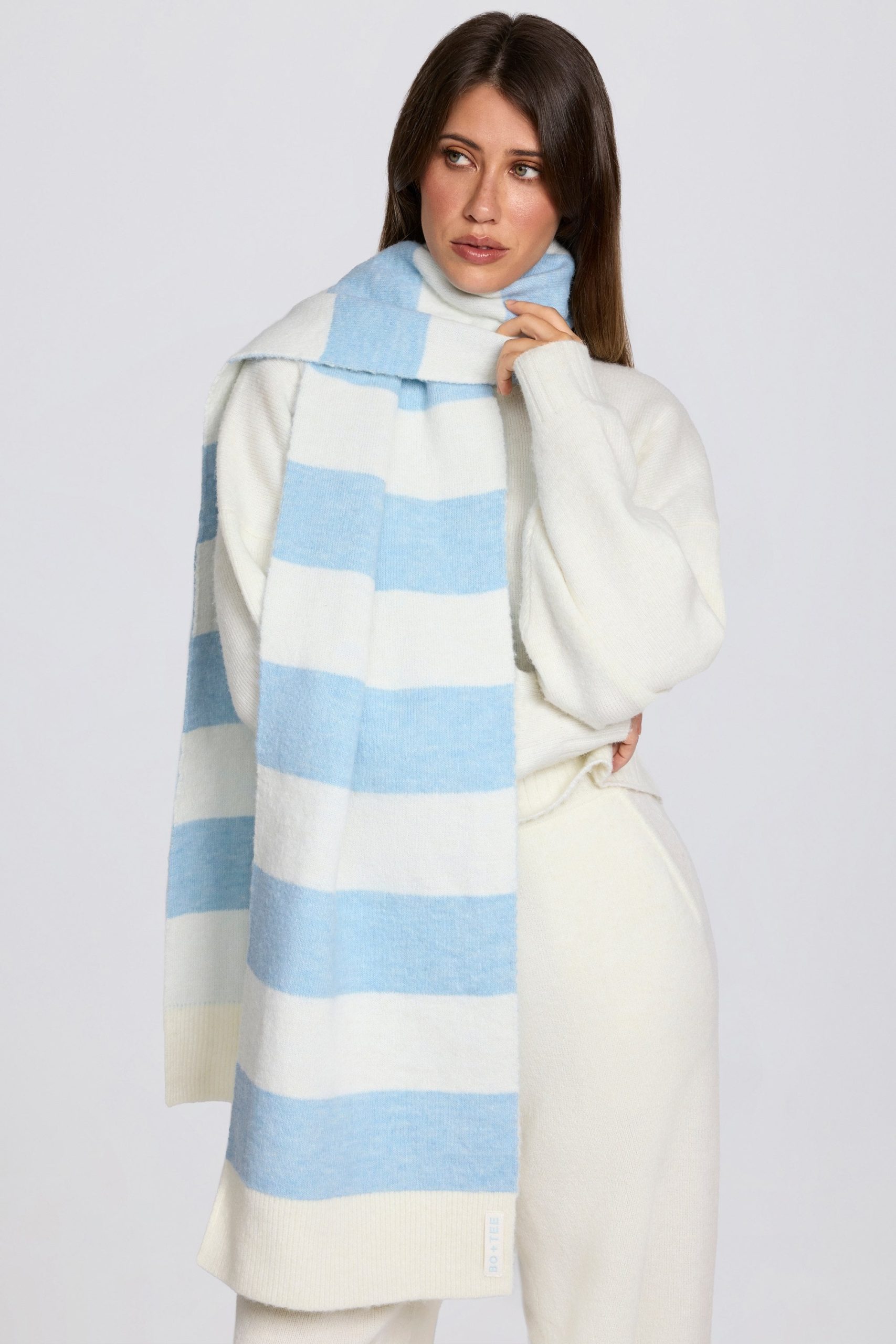 Knit Striped Scarf in Powder Blue - Image 2
