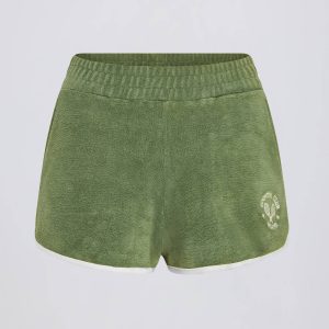 Terry Towelling Mid-Rise Shorts in Green