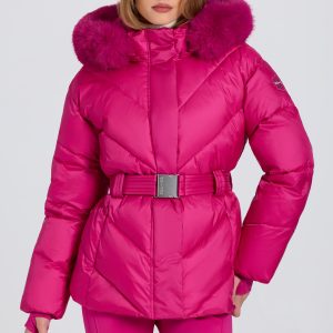 Waterproof Faux-Fur Hood Ski Jacket in Magenta Pink