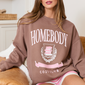 Homebody Cozy Club Mocha Graphic Sweatshirt