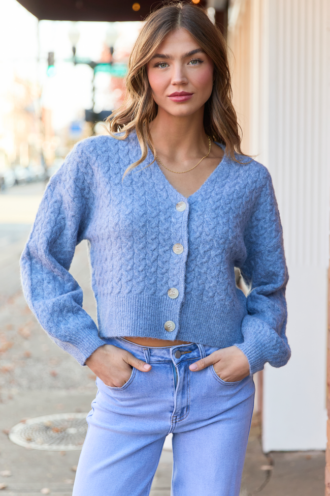 Heather Blue V-Neck Sweater Cardigan SALE - Image 2