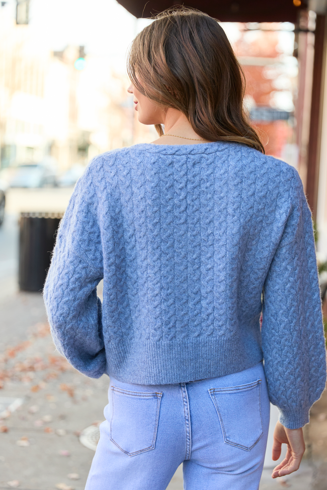 Heather Blue V-Neck Sweater Cardigan SALE - Image 5