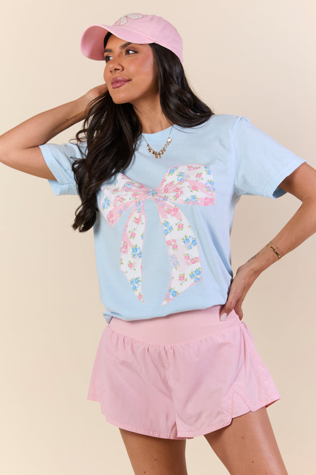 Floral Bow Light Blue Graphic Tee - Image 3
