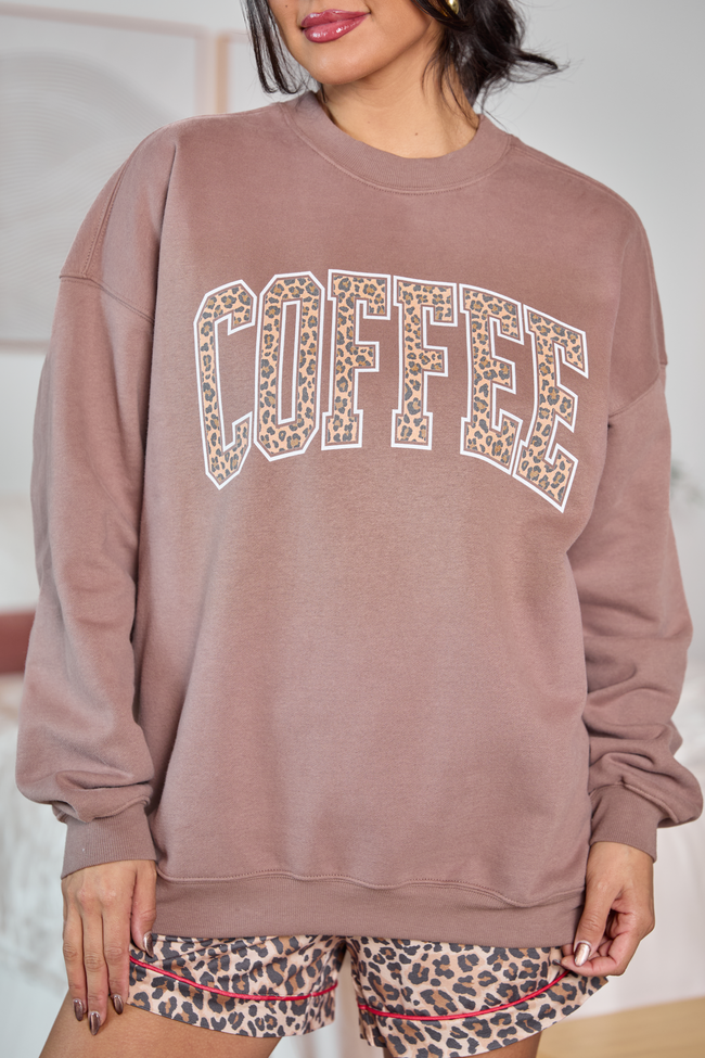 Coffee Leopard Print Mocha Graphic Sweatshirt - Image 2