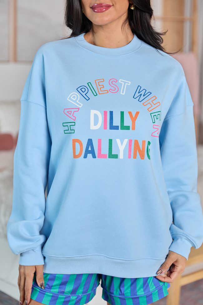Happiest When Dilly Dallying Multi Light Blue Graphic Sweatshirt - Image 2