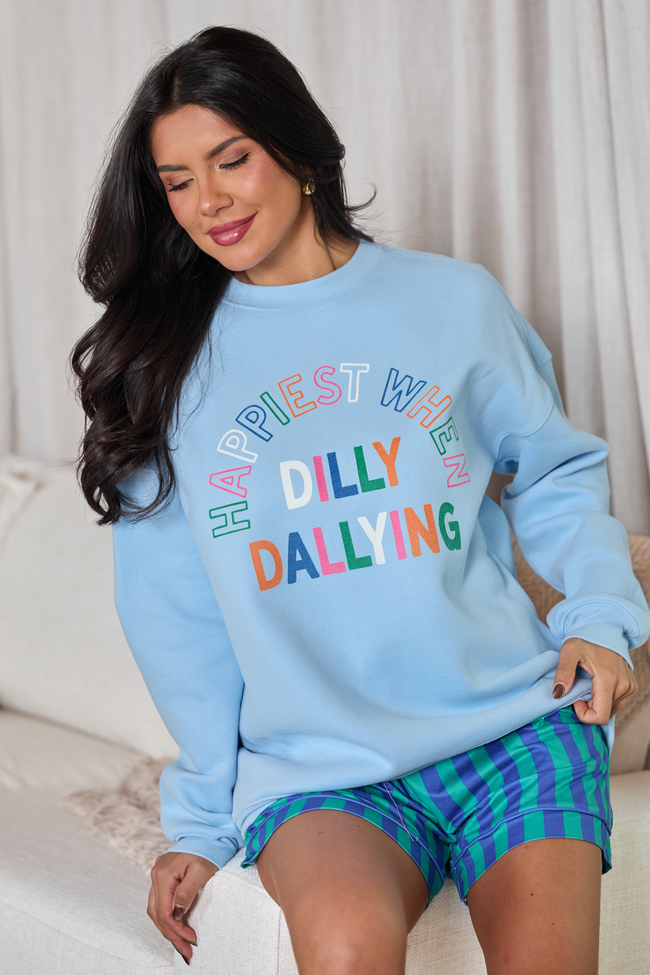 Happiest When Dilly Dallying Multi Light Blue Graphic Sweatshirt - Image 4