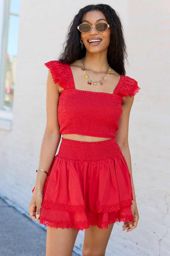 Sweet Talk Red Flutter Shoulder Tank and Skort Set - Image 3