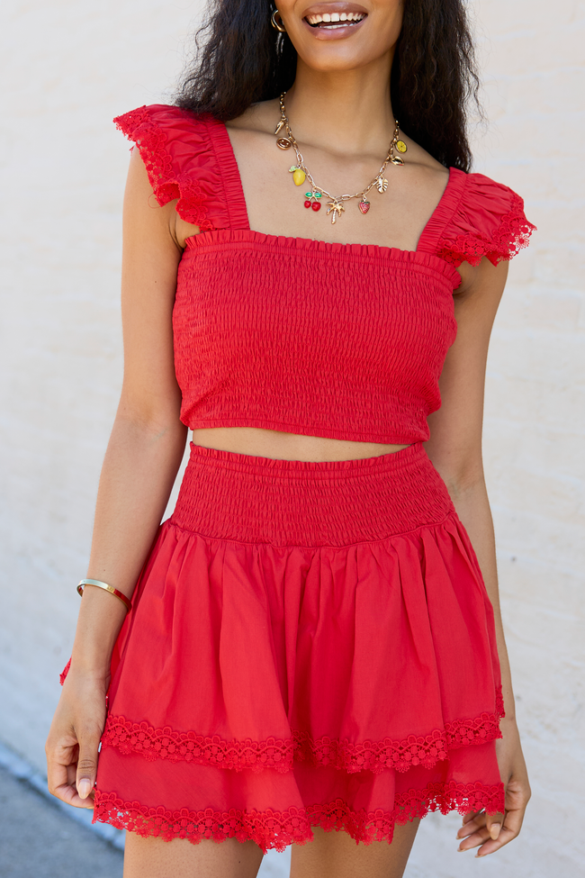 Sweet Talk Red Flutter Shoulder Tank and Skort Set - Image 6