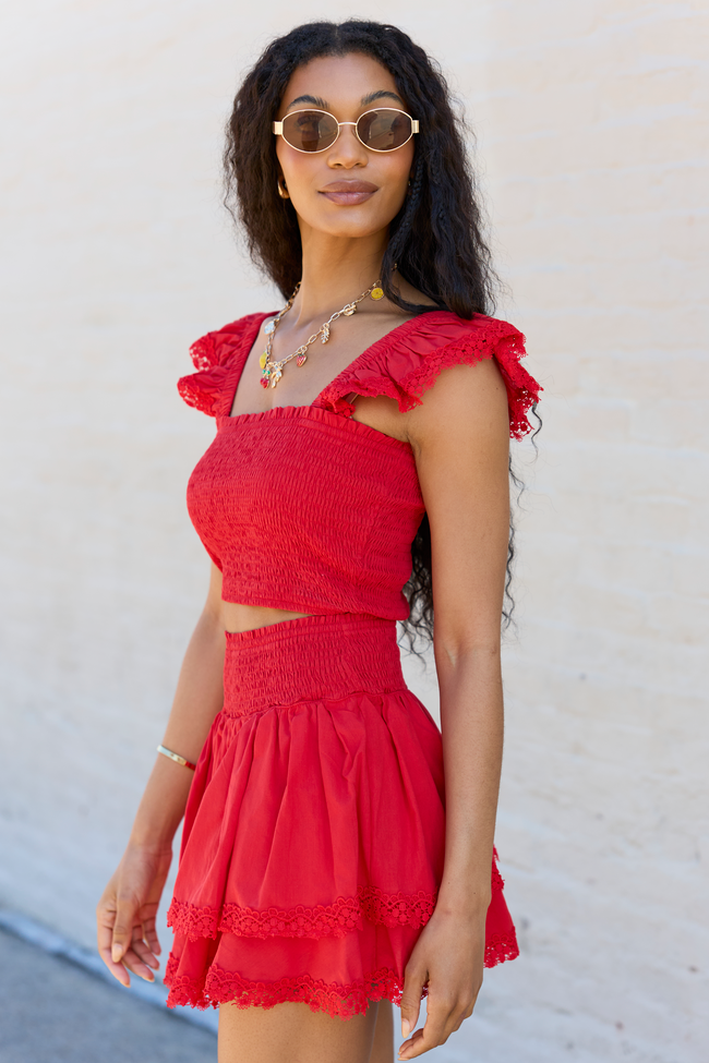 Sweet Talk Red Flutter Shoulder Tank and Skort Set - Image 4