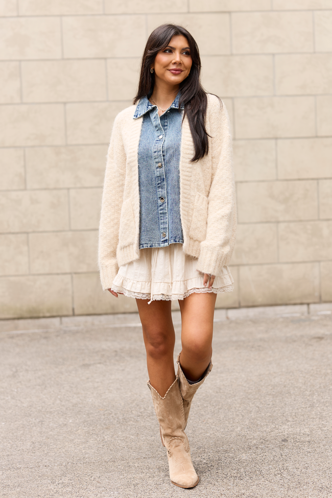 Kim Cable Knit And Denim Cardigan - Image 2