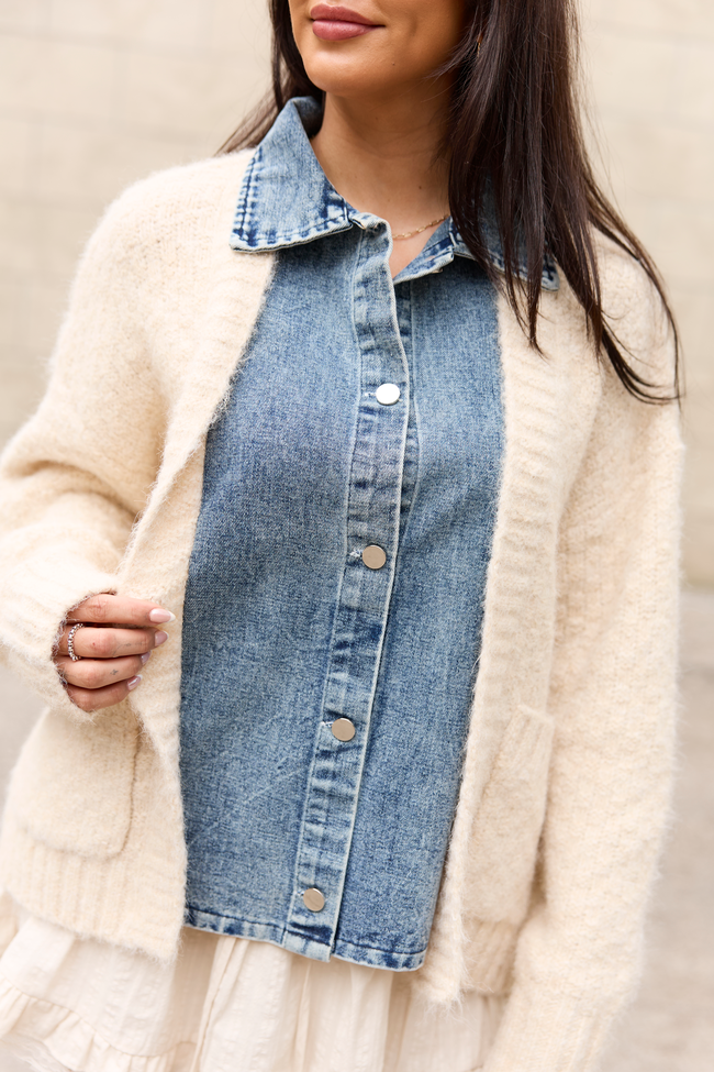 Kim Cable Knit And Denim Cardigan - Image 5