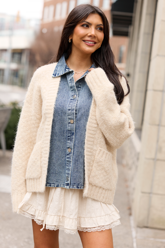 Kim Cable Knit And Denim Cardigan